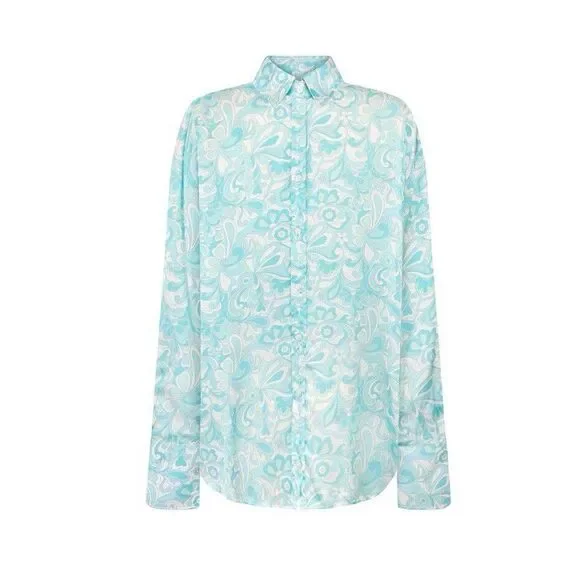 NWT Araminta James La Mer‎ Silky Shirt Blue Collared Long Sleeve Womens Medium